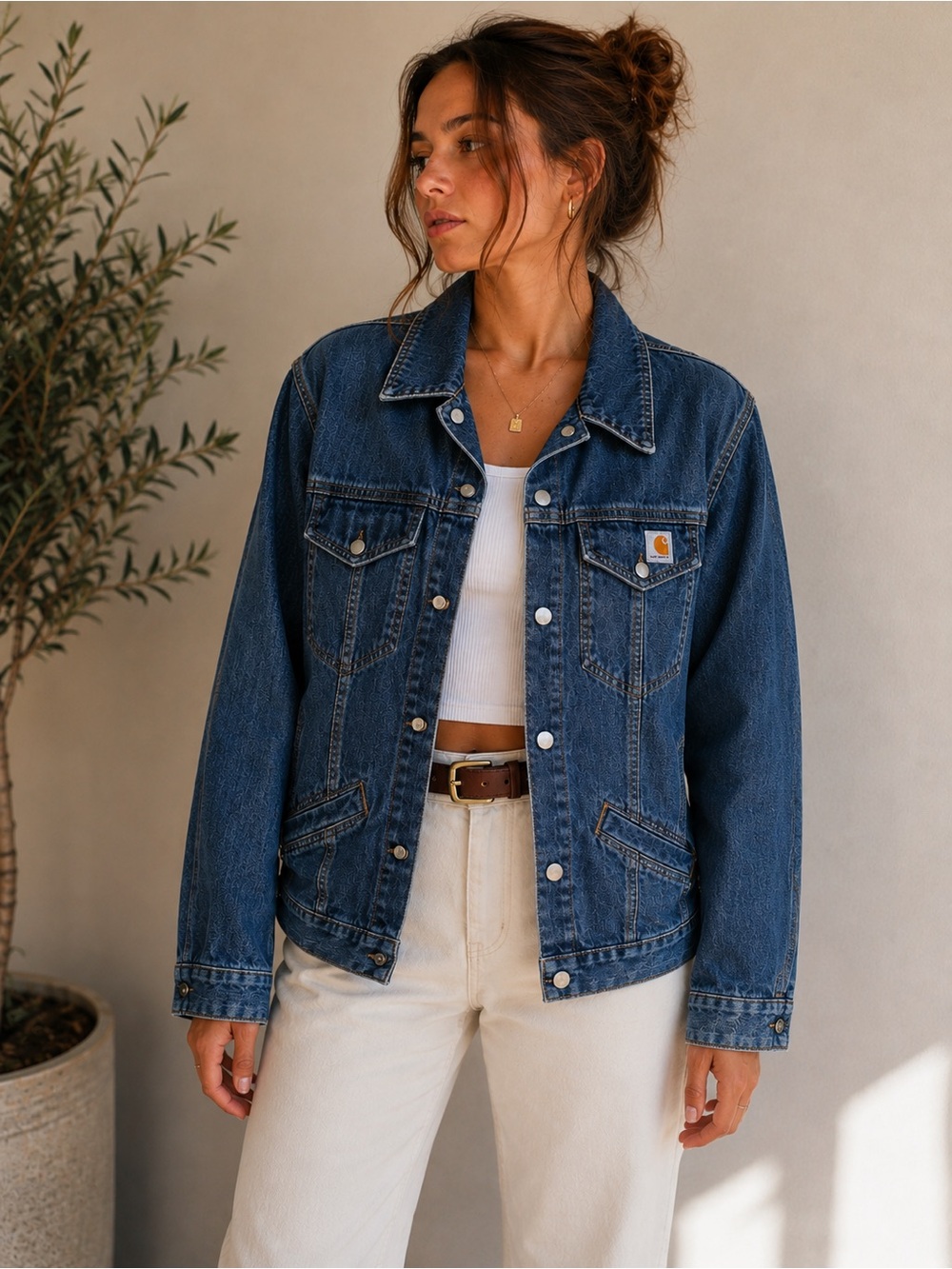 Carhartt Women’s Denim Snap Front Trucker Jean Jacket Blue Workwear Western